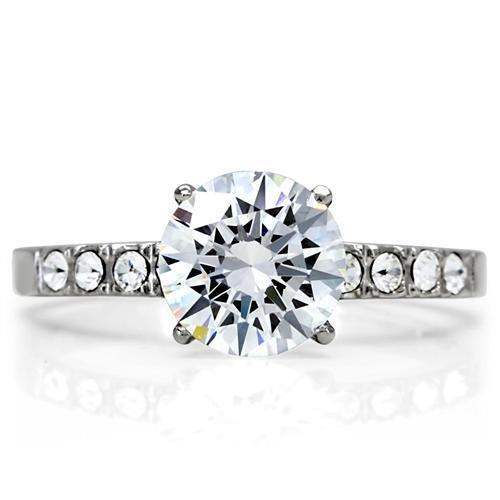 TK198 - High polished (no plating) Stainless Steel Ring with AAA Grade CZ in Clear - Alamode - Flyclothing LLC