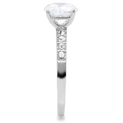 TK198 - High polished (no plating) Stainless Steel Ring with AAA Grade CZ in Clear - Alamode - Flyclothing LLC