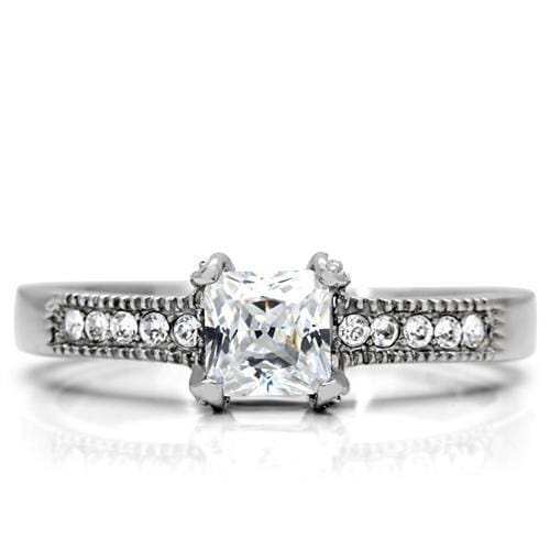 TK199 - High polished (no plating) Stainless Steel Ring with AAA Grade CZ in Clear - Alamode - Flyclothing LLC