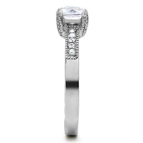 TK199 - High polished (no plating) Stainless Steel Ring with AAA Grade CZ in Clear - Alamode - Flyclothing LLC