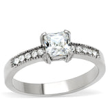 TK199 - High polished (no plating) Stainless Steel Ring with AAA Grade CZ  in Clear - Alamode