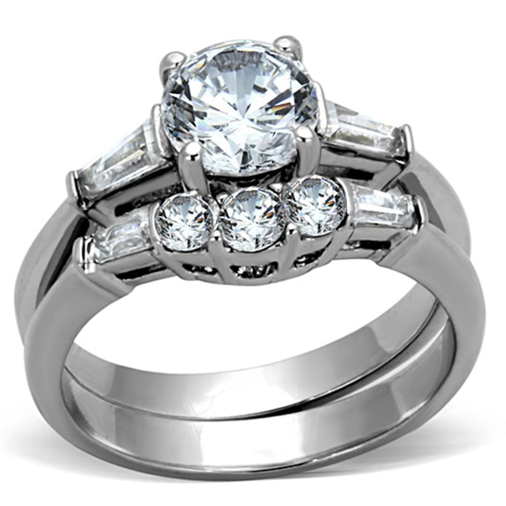 TK1W001 - High polished (no plating) Stainless Steel Ring with AAA Grade CZ  in Clear - Alamode