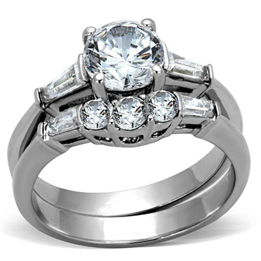 TK1W001 - High polished (no plating) Stainless Steel Ring with AAA Grade CZ in Clear - Alamode - Flyclothing LLC