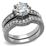 TK1W007 - High polished (no plating) Stainless Steel Ring with AAA Grade CZ in Clear - Alamode - Flyclothing LLC