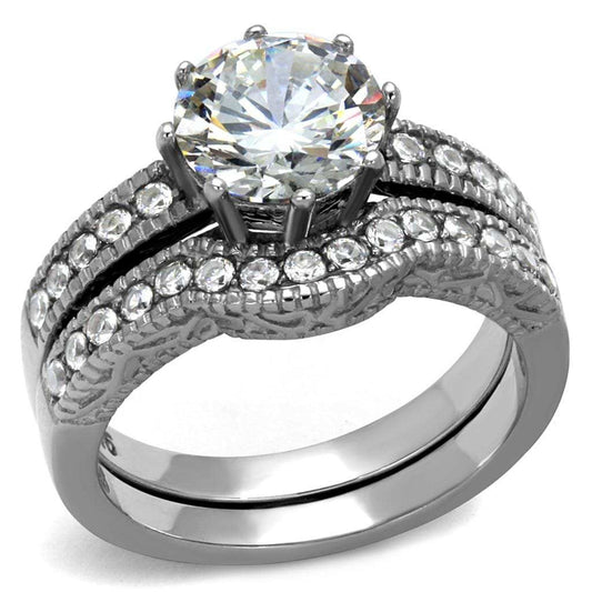 TK1W007 - High polished (no plating) Stainless Steel Ring with AAA Grade CZ in Clear - Alamode - Flyclothing LLC