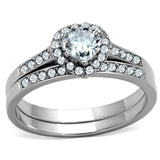 TK1W161 - High polished (no plating) Stainless Steel Ring with AAA Grade CZ  in Clear - Alamode