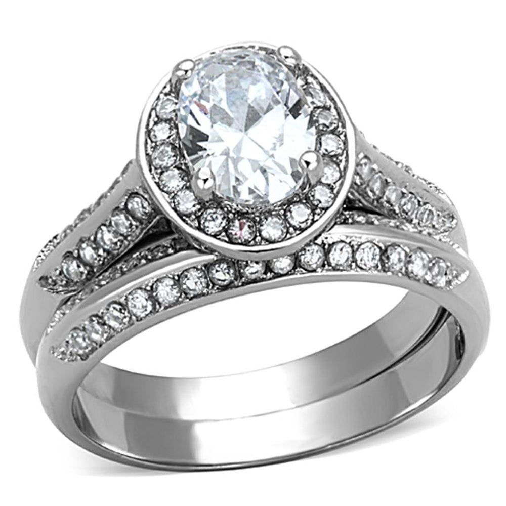 TK1W163 - High polished (no plating) Stainless Steel Ring with AAA Grade CZ  in Clear - Alamode