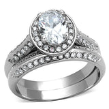 TK1W163 - High polished (no plating) Stainless Steel Ring with AAA Grade CZ  in Clear - Alamode