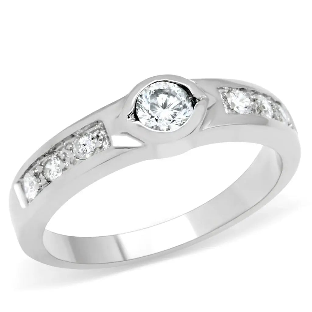 TK200 - High polished (no plating) Stainless Steel Ring with AAA Grade CZ in Clear - Alamode - Flyclothing LLC