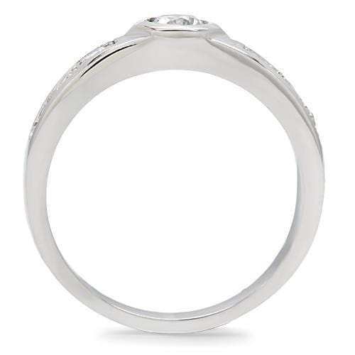 TK200 - High polished (no plating) Stainless Steel Ring with AAA Grade CZ in Clear - Alamode - Flyclothing LLC