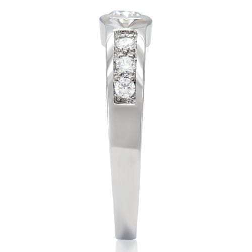 TK200 - High polished (no plating) Stainless Steel Ring with AAA Grade CZ in Clear - Alamode - Flyclothing LLC