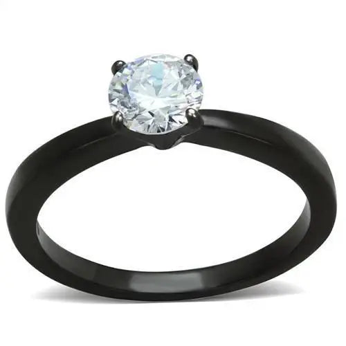 TK2013 - IP Black(Ion Plating) Stainless Steel Ring with AAA Grade CZ in Clear - Alamode - Flyclothing LLC