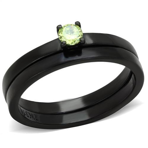 TK2015 - IP Black(Ion Plating) Stainless Steel Ring with AAA Grade CZ  in Apple Green color - Alamode