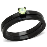 TK2015 - IP Black(Ion Plating) Stainless Steel Ring with AAA Grade CZ  in Apple Green color - Alamode