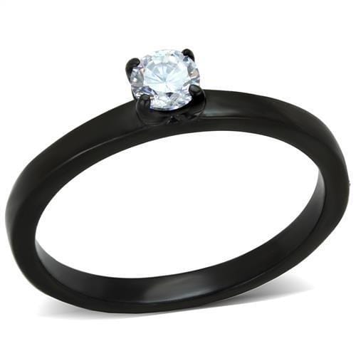 TK2016 - IP Black(Ion Plating) Stainless Steel Ring with AAA Grade CZ  in Clear - Alamode