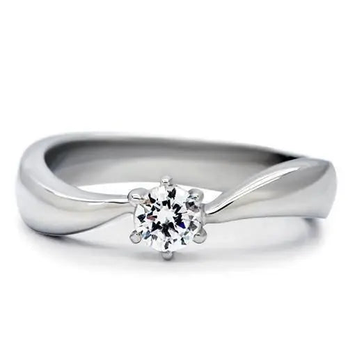 TK201 - High polished (no plating) Stainless Steel Ring with AAA Grade CZ in Clear - Alamode - Flyclothing LLC