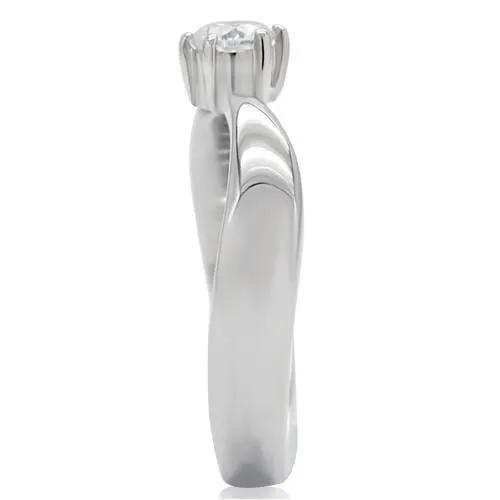 TK201 - High polished (no plating) Stainless Steel Ring with AAA Grade CZ in Clear - Alamode - Flyclothing LLC