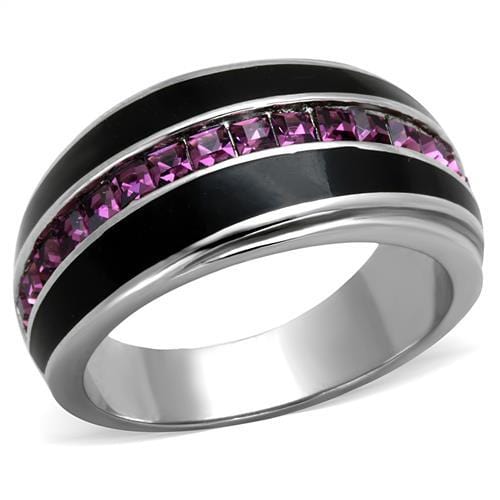 TK2023 - High polished (no plating) Stainless Steel Ring with Top Grade Crystal  in Amethyst - Alamode