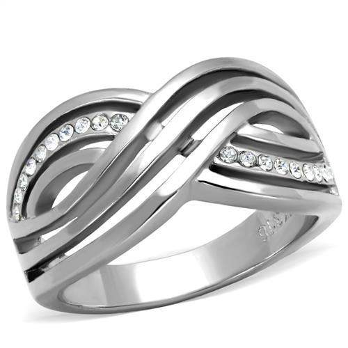 TK2025 - High polished (no plating) Stainless Steel Ring with Top Grade Crystal in Clear - Alamode - Flyclothing LLC