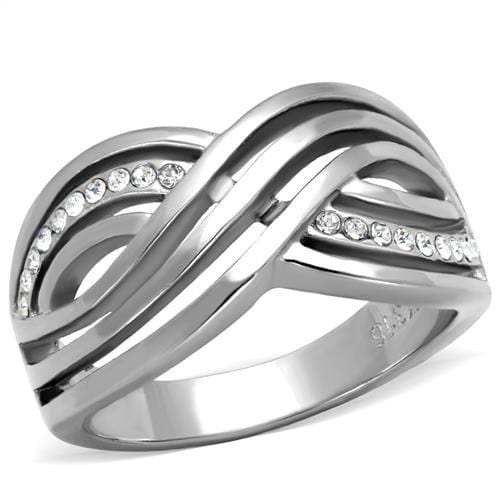 TK2025 - High polished (no plating) Stainless Steel Ring with Top Grade Crystal in Clear - Alamode - Flyclothing LLC