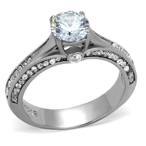 TK2026 - High polished (no plating) Stainless Steel Ring with AAA Grade CZ  in Clear - Alamode