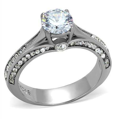 TK2026 - High polished (no plating) Stainless Steel Ring with AAA Grade CZ in Clear - Alamode - Flyclothing LLC