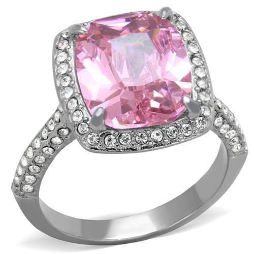 TK2027 - High polished (no plating) Stainless Steel Ring with AAA Grade CZ  in Rose - Alamode