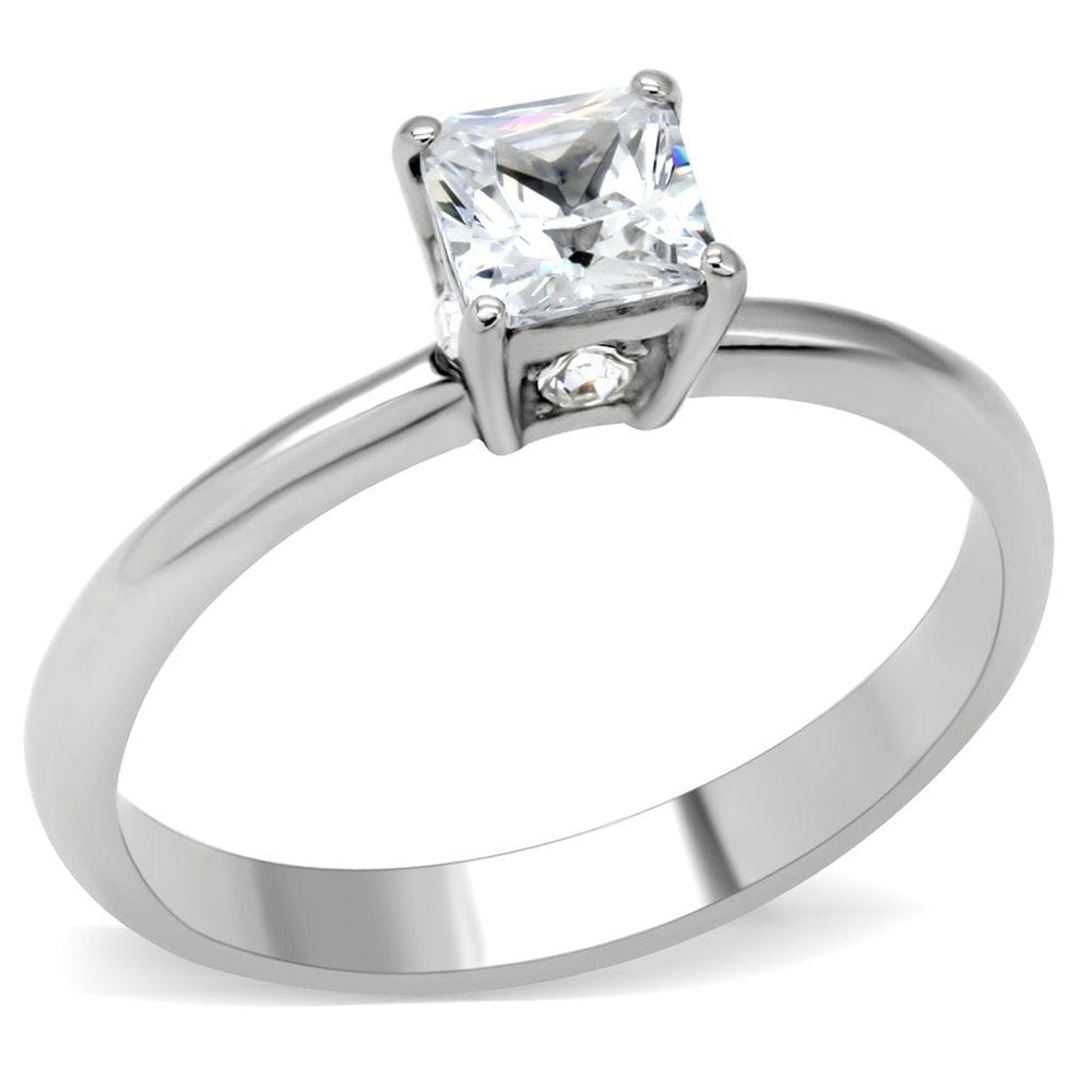 TK202 - High polished (no plating) Stainless Steel Ring with AAA Grade CZ  in Clear - Alamode