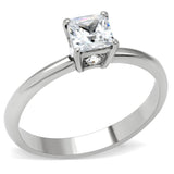 TK202 - High polished (no plating) Stainless Steel Ring with AAA Grade CZ  in Clear - Alamode