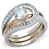 TK2032 - Two-Tone IP Rose Gold Stainless Steel Ring with AAA Grade CZ in Clear - Alamode - Flyclothing LLC