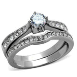 TK2039 - High polished (no plating) Stainless Steel Ring with AAA Grade CZ  in Clear - Alamode