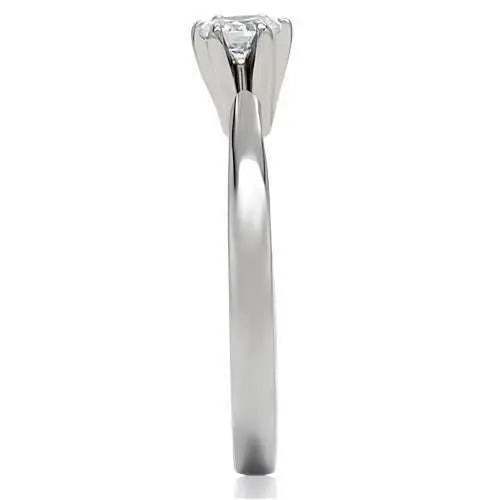 TK203 - High polished (no plating) Stainless Steel Ring with AAA Grade CZ in Clear - Alamode - Flyclothing LLC