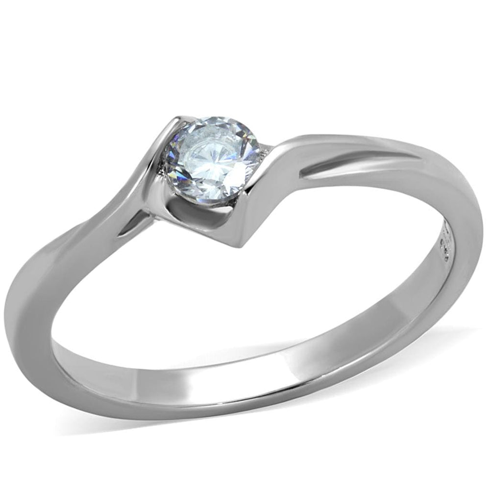 TK2042 - High polished (no plating) Stainless Steel Ring with AAA Grade CZ  in Clear - Alamode