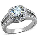 TK2043 - High polished (no plating) Stainless Steel Ring with AAA Grade CZ  in Clear - Alamode