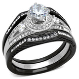 TK2044 - Two-Tone IP Black Stainless Steel Ring with AAA Grade CZ  in Clear - Alamode