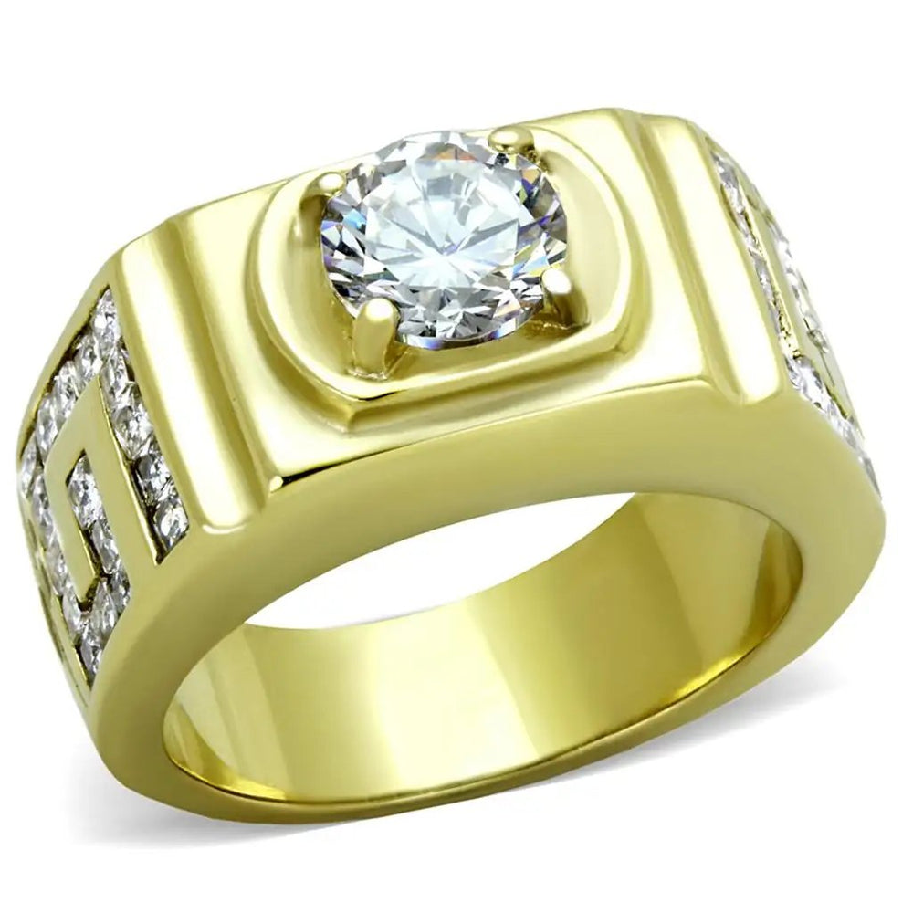 TK2045 - IP Gold(Ion Plating) Stainless Steel Ring with AAA Grade CZ  in Clear - Alamode