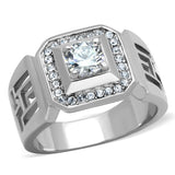 TK2046 - High polished (no plating) Stainless Steel Ring with AAA Grade CZ  in Clear - Alamode