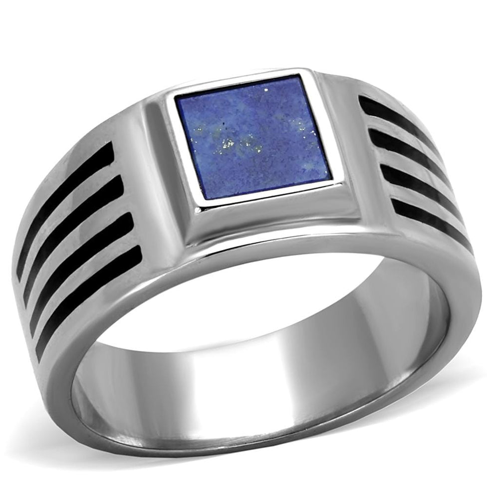 TK2047 - High polished (no plating) Stainless Steel Ring with Precious Stone Lapis in Montana - Alamode
