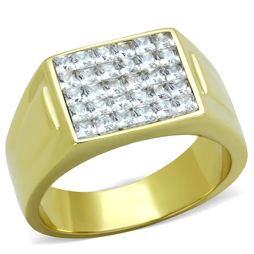TK2048 - IP Gold(Ion Plating) Stainless Steel Ring with AAA Grade CZ  in Clear - Alamode