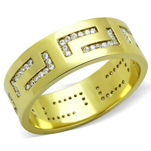 TK2051 - IP Gold(Ion Plating) Stainless Steel Ring with AAA Grade CZ  in Clear - Alamode