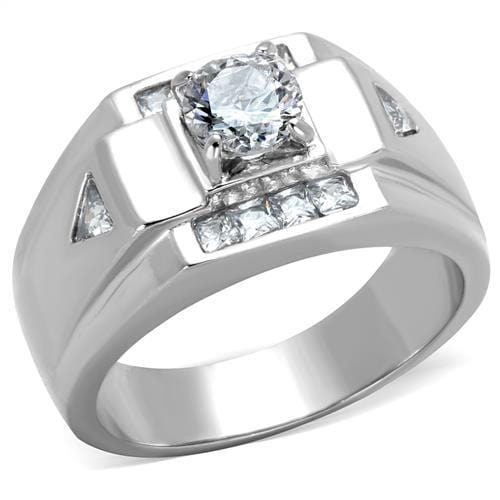 TK2052 - High polished (no plating) Stainless Steel Ring with AAA Grade CZ  in Clear - Alamode