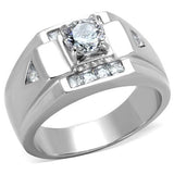 TK2052 - High polished (no plating) Stainless Steel Ring with AAA Grade CZ  in Clear - Alamode