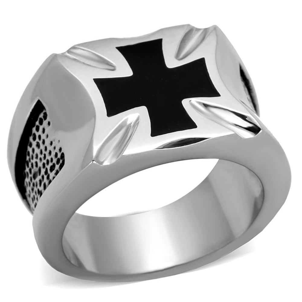 TK2064 - High polished (no plating) Stainless Steel Ring with Epoxy  in Jet - Alamode