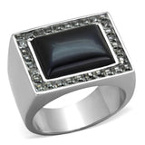 TK2065 - High polished (no plating) Stainless Steel Ring with Synthetic Cat Eye in Smoked Quartz - Alamode