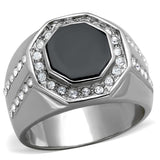 TK2066 - High polished (no plating) Stainless Steel Ring with Top Grade Crystal  in Clear - Alamode