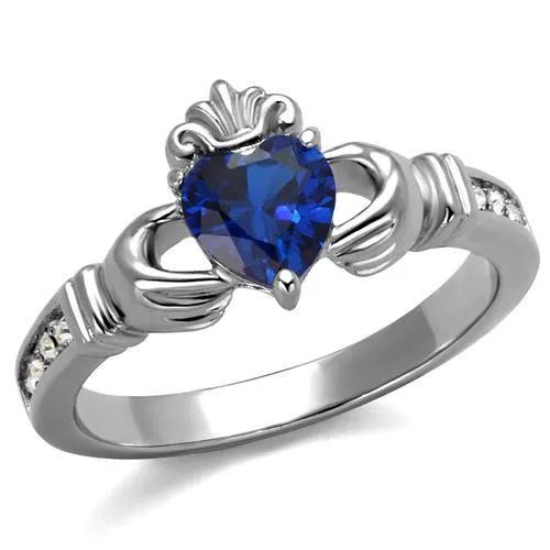 TK2093 - High polished (no plating) Stainless Steel Ring with Synthetic Spinel in London Blue - Alamode