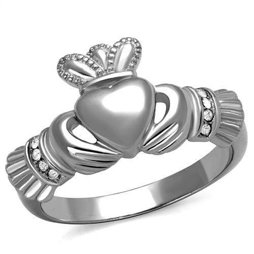 TK2094 - High polished (no plating) Stainless Steel Ring with Top Grade Crystal in Clear - Alamode - Flyclothing LLC
