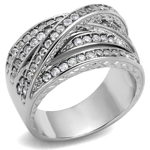 TK2096 - High polished (no plating) Stainless Steel Ring with AAA Grade CZ  in Clear - Alamode