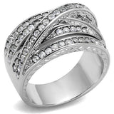 TK2096 - High polished (no plating) Stainless Steel Ring with AAA Grade CZ  in Clear - Alamode