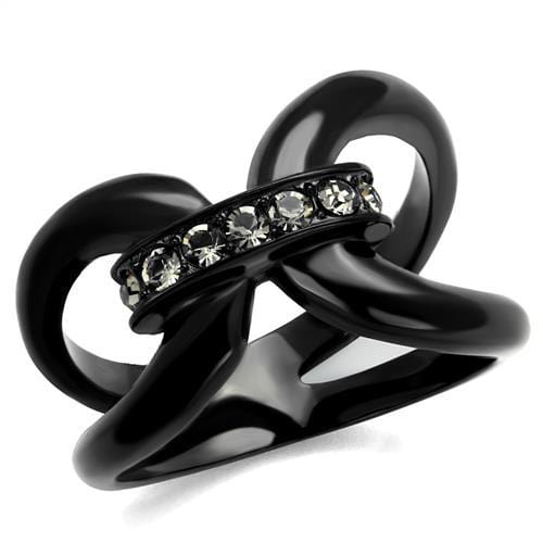 TK2098 - IP Black(Ion Plating) Stainless Steel Ring with Top Grade Crystal  in Black Diamond - Alamode